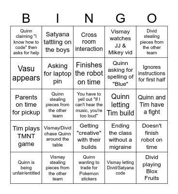 FLL Explore Bingo Card