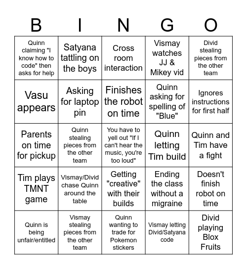 FLL Explore Bingo Card