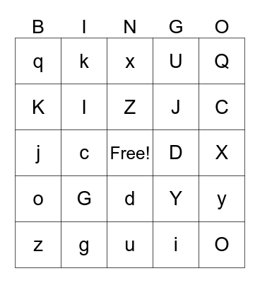 Missing Alphabet Grade 1 24-25 Bingo Card