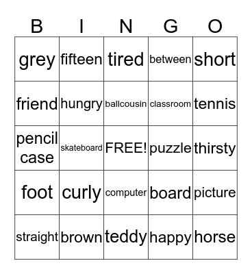 Family and Friends Bingo Card