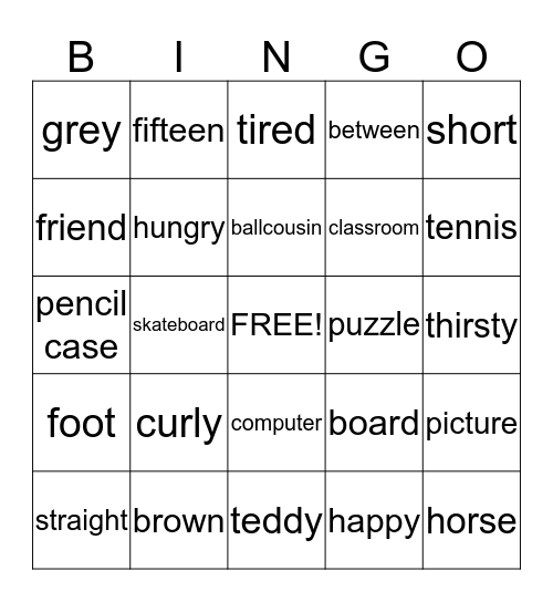 Family and Friends Bingo Card