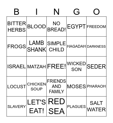 PASSOVER Bingo Card