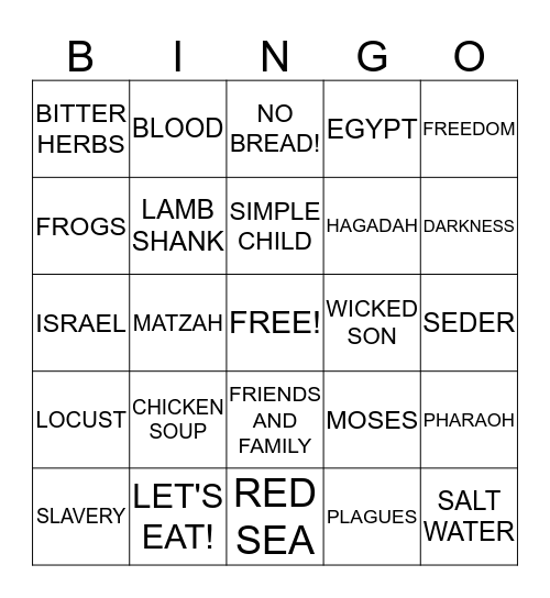 PASSOVER Bingo Card