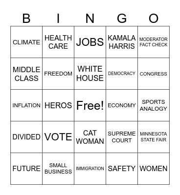 VP Debate Bingo Card