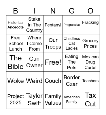VP Debate Bingo Card