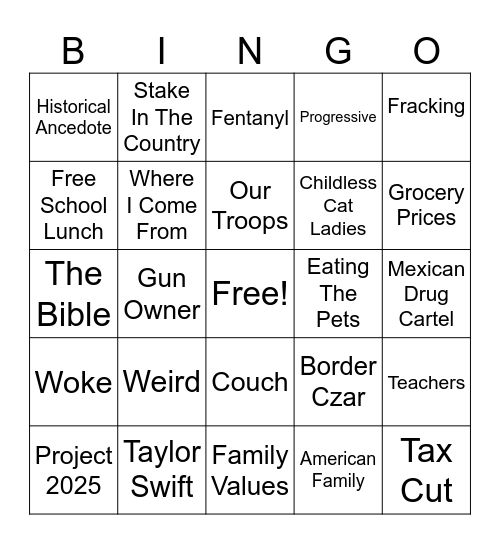 VP Debate Bingo Card