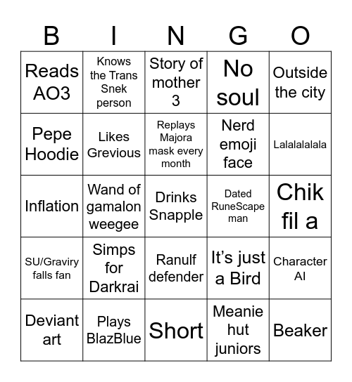 Cami Bingo Card