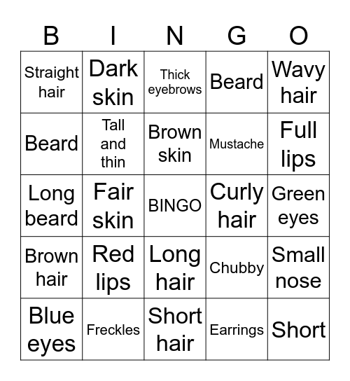 Adjectives Bingo Card