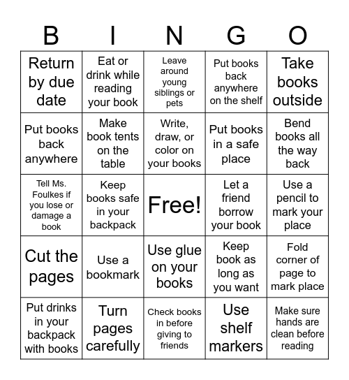 Book Care Bingo Card