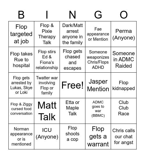 October Flop Dugong Bingo Card