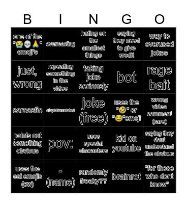 comment bingo Card