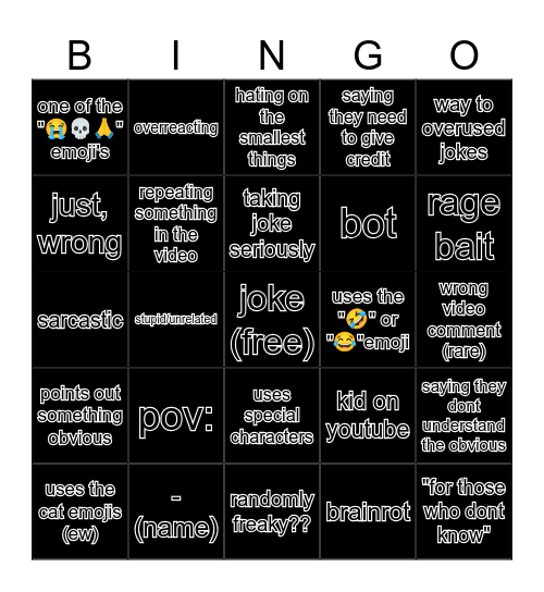 comment bingo Card