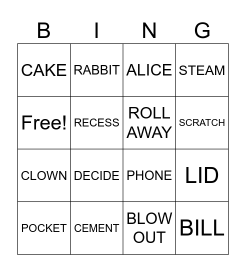 VOCABULARY Bingo Card
