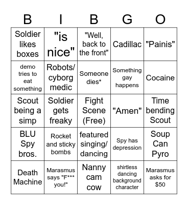 STBlackST Bingo *normal fight scenes don't count Bingo Card