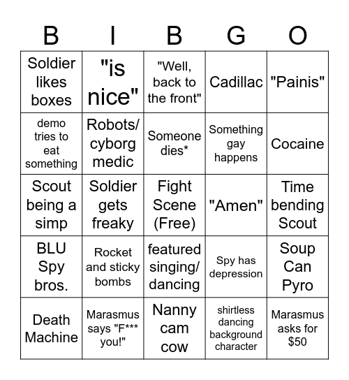 STBlackST Bingo *normal fight scenes don't count Bingo Card