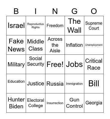 VP Debate BINGO Card