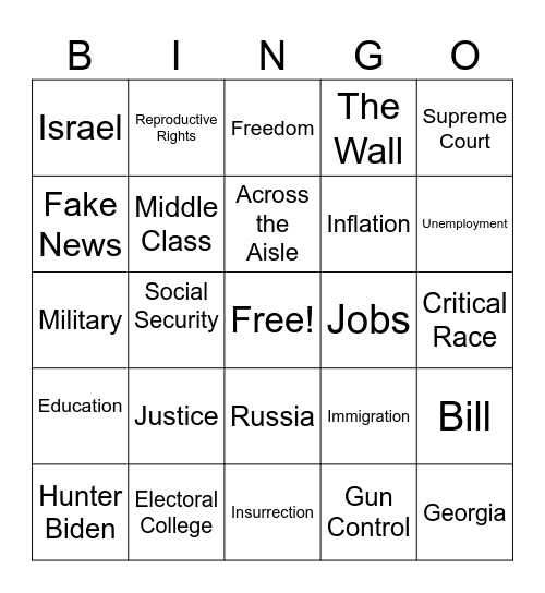 VP Debate BINGO Card