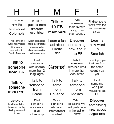 Hispanic Heritage Month Festival Bingo Card