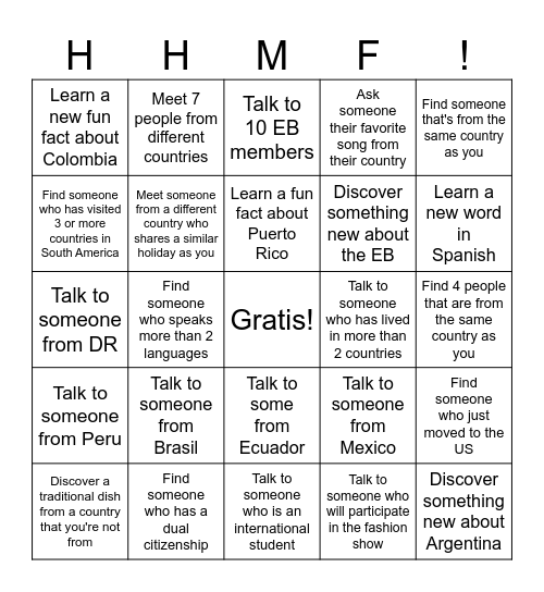 Hispanic Heritage Month Festival Bingo Card