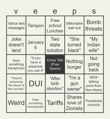 Walz-Vance Debate Bingo Card