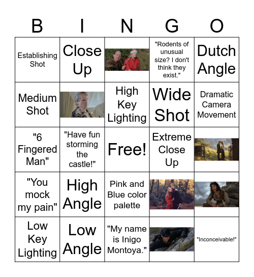 Princess Bride Bingo Card