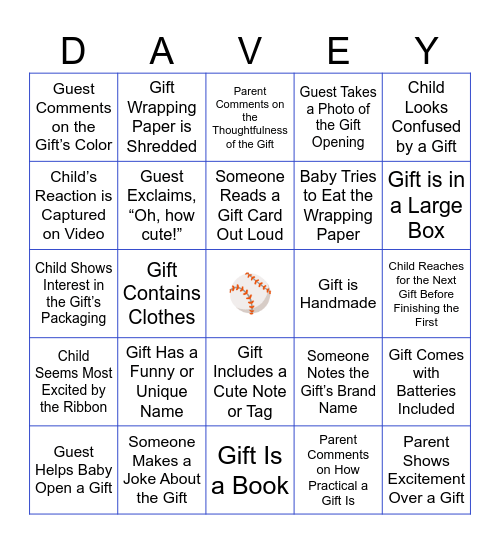 ⚾️ Present Bingo ⚾️ Bingo Card