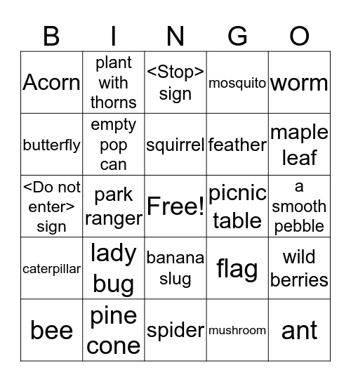 H2O camping scavenger hunt BINGO Card