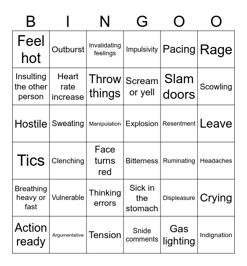 Understanding Anger Bingo Card