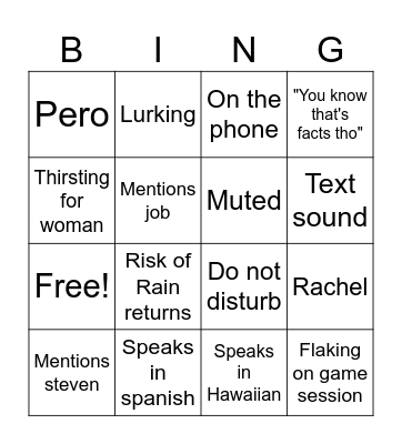 Daniel when he joins the call. Bingo Card