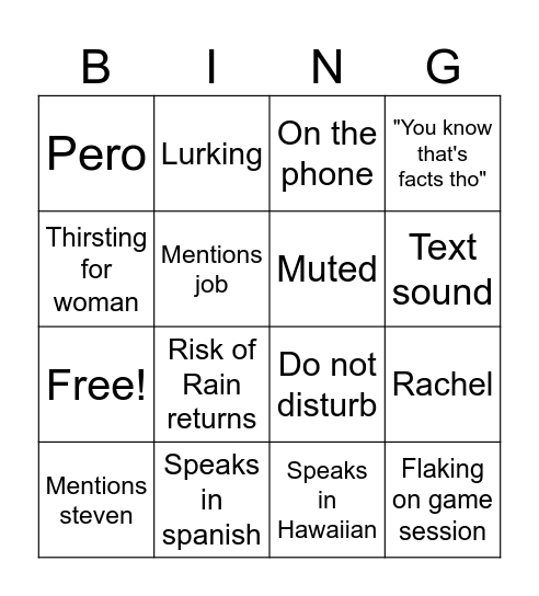 Daniel when he joins the call. Bingo Card