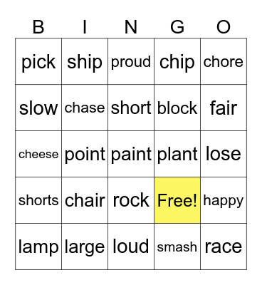 target sounds Bingo Card