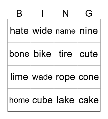 Phonics Bingo Card