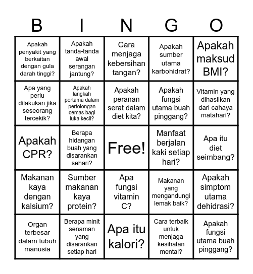 AKTIVITI KELAB DOKTOR MUDA Bingo Card