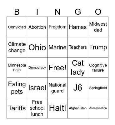 VP Debate Bingo Card