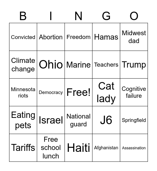 VP Debate Bingo Card