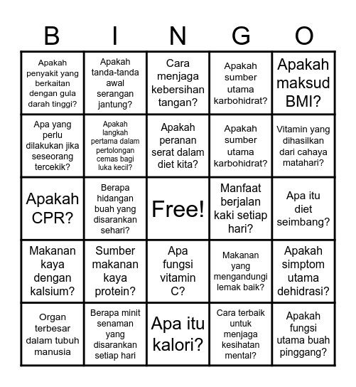 AKTIVITI KELAB DOKTOR MUDA Bingo Card