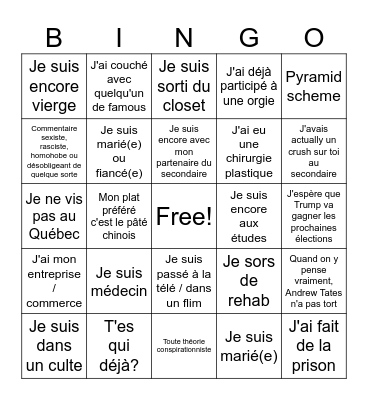 Retrouvailles 2024 Bingo Card