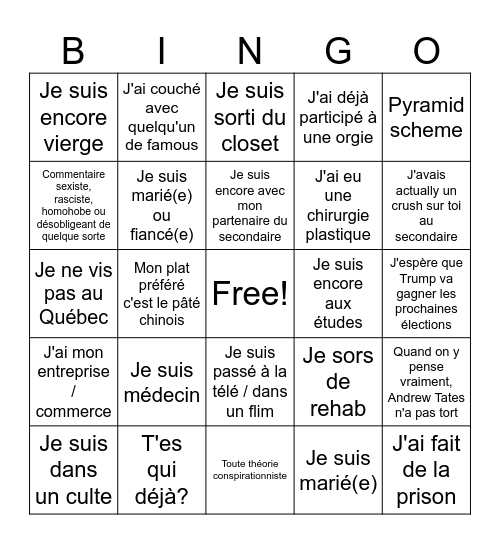 Retrouvailles 2024 Bingo Card