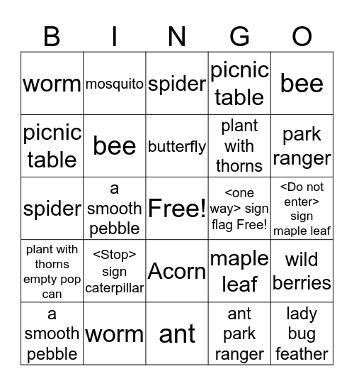 H2O camping scavenger hunt BINGO Card