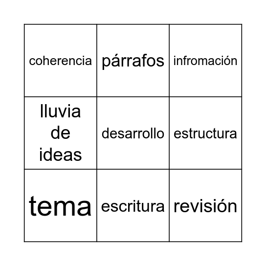 Bingo del ensayo literario Bingo Card