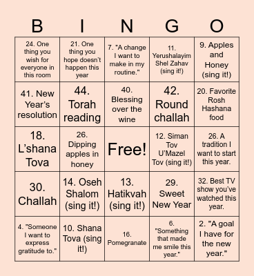 The Aharon's Rosh Hashanah Bingo Card