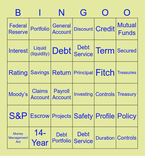 Treasury Bingo Card