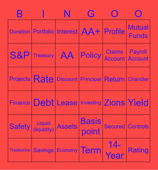 Treasury School Bingo Card