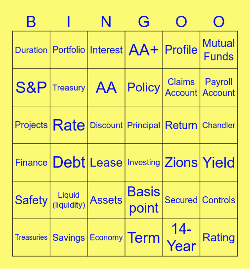 Treasury School Bingo Card