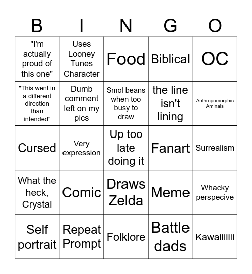 Crystal Inktober Bingo Card