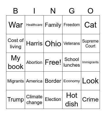 VP Debate Bingo Card