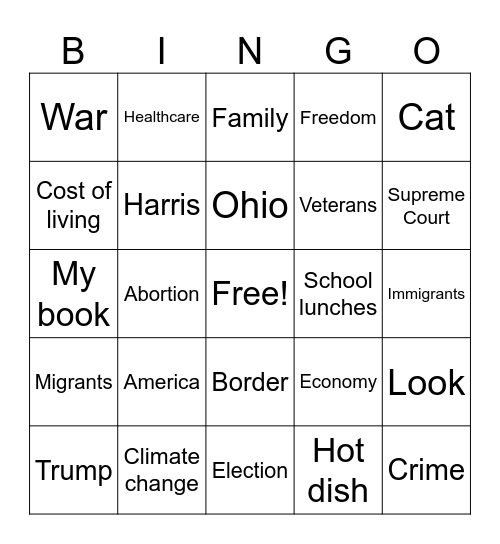 VP Debate Bingo Card