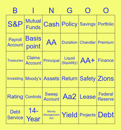 Treasury School Bingo Card