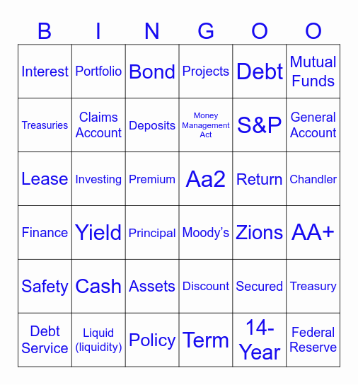 Treasury School Bingo Card