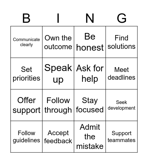 ACCOUNTABILITY Bingo Card